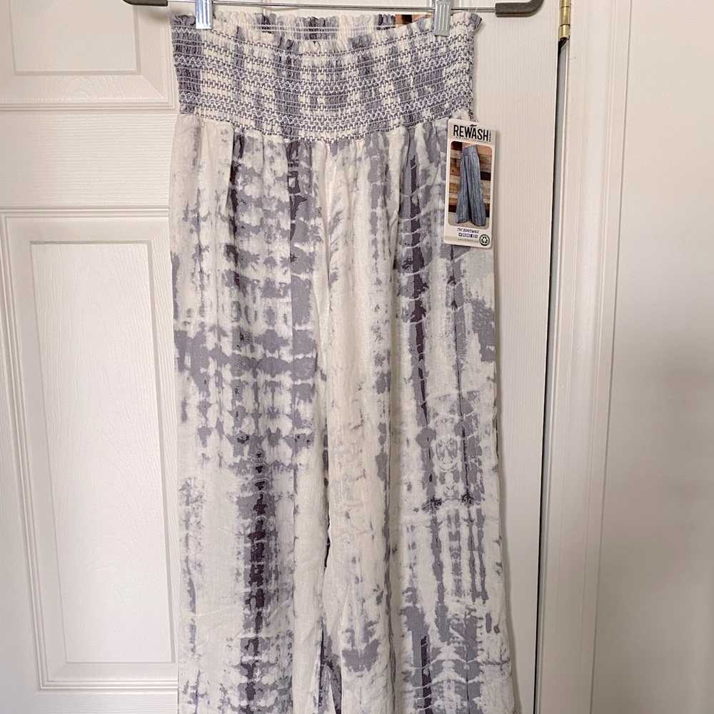 Rewash Linen Smocked Boardwalk Pants NWT Gray and white tie dye Size XL